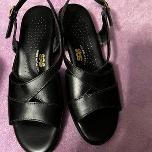 SAS Caress Cross Strap Wedge Sandal Black 8 1/2 M